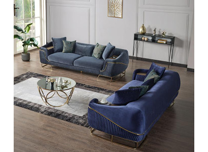 Couch Hochwertig Sofagarnitur 3 2 Sitzer Garnitur Design Moderne Sofa Blau