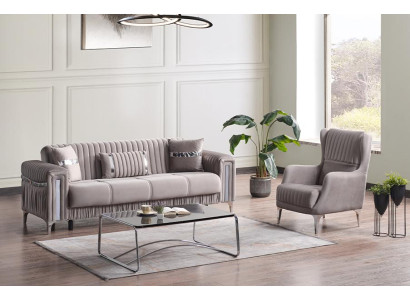 Wohnzimmer Sofagarnitur Dreisitzer Grau Couch Set Sofa 3 Sitzer Luxus Sessel