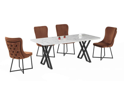 Esszimmer Set Weiß Garnitur Tisch 4x Stühle Design Modern Hochwertig Möbel