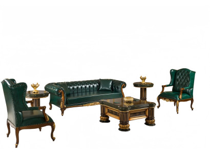 Chesterfield Sofagarnitur Couch Polster Möbel Ledersofa 3+1+1 Tisch Couchtisch