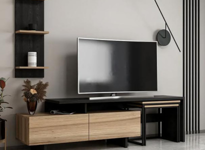 TV Lowboard mit Regal Hochwertig Holz Modern Wohnzimmer Luxuriös Einzigartig