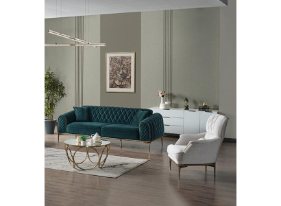Sofagarnitur Wohnzimmer Dreisitzer Grün Couch Set Sofa 3 Sitzer Luxus Sessel