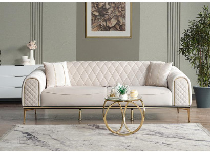 Dreisitzer Sofa 3 Sitzer Stoffsofa Polstersofa Couch Beige Luxus Sofas Weiß