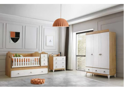 Modernes 3tlg Set mit Montessori Bett Kleiderschrank & Kommode Stilvoll elegant