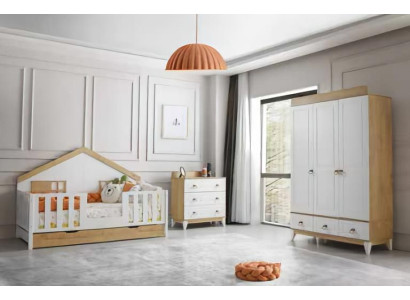 Modernes 3tlg Set mit Montessori Bett Kleiderschrank & Kommode Stilvoll elegant