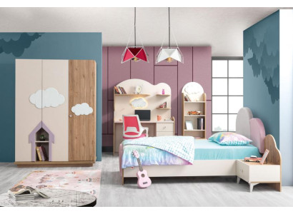 Set Kinderbett Nachttisch Kommode Kleiderschrank Buecherregal Schreibtisch