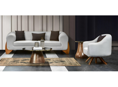 Sofa 3 Sitzer Sessel Gepolsterte Sitzgruppe Sitzmöbel Weiß Wohnzimmer