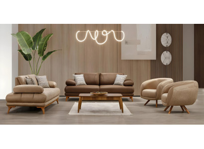 Elegantes braunes Wohnzimmer Set aus Kunstleder mit modernen Sofas