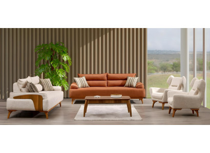 Moderne weiße Stoffsofa-Garnitur aus Holz für Wohnzimmer