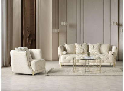 Luxus Weiß 2tlg Wohnzimmer Set Sofa 3-Sitzer Sessel Modernes Design Couch