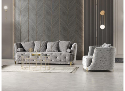 Grau Luxus 2tlg Wohnzimmer Set Sofa 3-Sitzer Sessel Modernes Design Couch