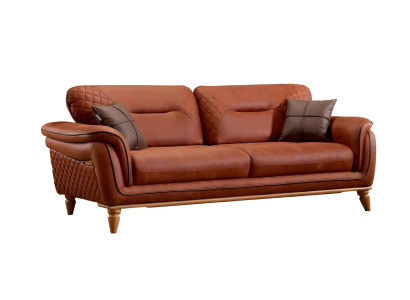 Modernes orangefarbenes Stoffsofa mit Holzrahmen für Wohnzimmer