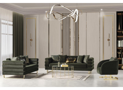 Luxus Sitzgarnitur Polstergarnitur Sitzpolster Lounge Sofa Grüne 3+3+1