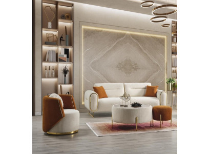 Luxus 2tlg Wohnzimmer Set Sofa 3-Sitzer Sessel Modernes Design Couch