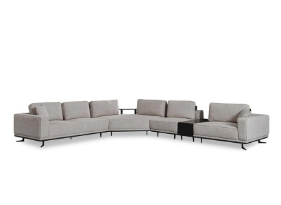 Beige Ecksofa L-Form, 5-teilig, Modern, Mit Kissen, 8 Sitzplätze