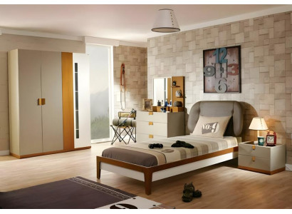 Grau Kinderzimmer-Set aus Holz mit Bett, Schrank und Schreibtisch
