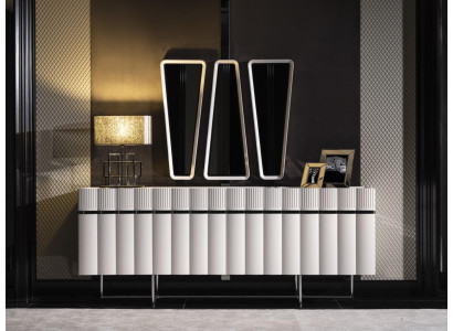 Anrichte Sideboard mit Spiegel Gruppe Kommode Holz Weiß Esszimmer Modern