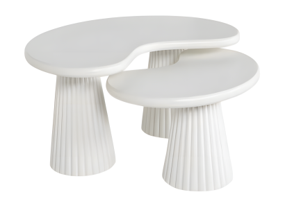 Moderner weißer Holz Couchtisch und Beistelltisch Set