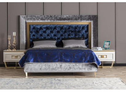 Luxus Top-Qualität Schlafzimmer Polsterbett 2x Nachttische Bett  Set Design