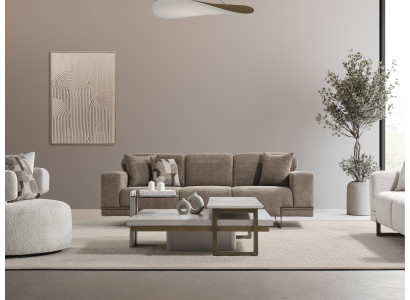 Modernes Beiges Stoffsofa für Wohnzimmer, 4-Sitzer, elegantes Design