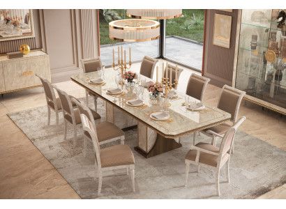11-teiliges Esszimmer Set – Harmonische Kombination aus Esstisch und 10 Stühlen