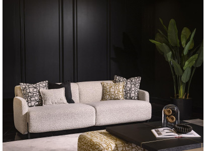 Moderner beiger 3-Sitzer-Sofa aus Textil mit Holzrahmen