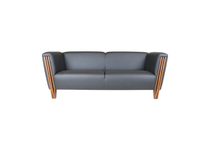 Stilvolles Graues Dreisitzer-Sofa Holzgestell Edle Wohnzimmer Couch
