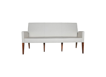 Weißer Leder Dreisitzer Wohnzimmer Loungecouch Edles Holzgestell