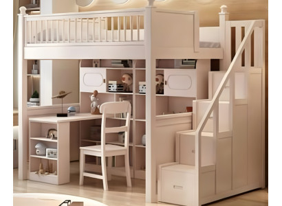 Etagenbett weiß Holz mit Schreibtisch Doppelstockbett Jugendbett Kinderbett