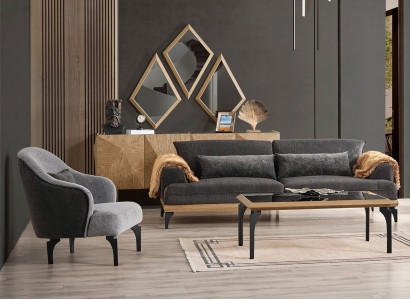 Stilvolles Graues Wohnzimmer Sofa-Set Designer Sessel Konsole Spiegel