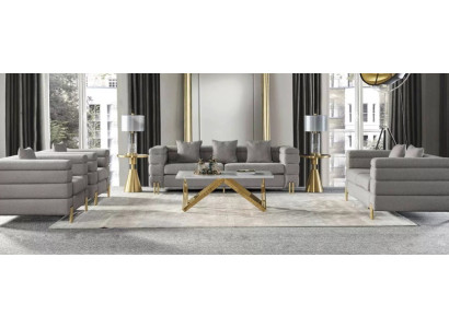 Sofa-Set Grau Textil Wohnzimmer Set 2x Sessel Sofagarnitur 3+2 4-tlg.