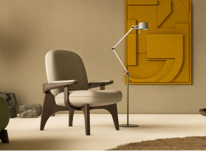 Stilvoller Beiger Sessel Wohnzimmer Polstersessel Edle Holzrahmen