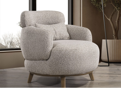 Stilvoller Beiger Rundsessel Wohnzimmer Polstersessel Einsitzer