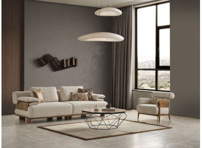 Beige Wohnzimmer Sitzmöbel Edler 3-Sitzer Moderner Textilsessel