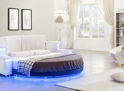 Weißes Designer Rundbett Moderne Schlafzimmer Betten Textilbetten