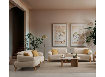 Beige Wohnzimmer Garnitur 2x Sitzsofas Designer Couchtisch 3-tlg