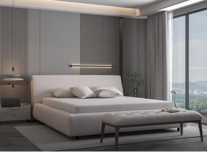 Weißes Textilbett Schlafzimmer Doppelbetten Designer Polsterbett