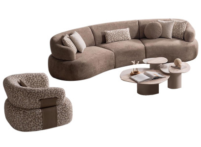 Beige Polstercouchen Designer Möbel Textilsessel Holztisch 3tlg Set