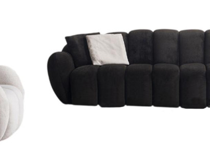 Sofagarnitur Schwarzer 4-Sitzer Stilvoller Weißer Polstersessel 2tlg