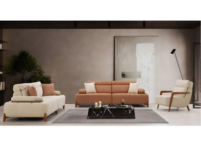 Beige 3+3+1-Sitzer Sessel mit modernen Holzelement Möbel