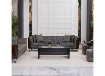 Elegantes graues Wohnzimmer-Set: 4-Sitzer Sofa Holz Couchtisch
