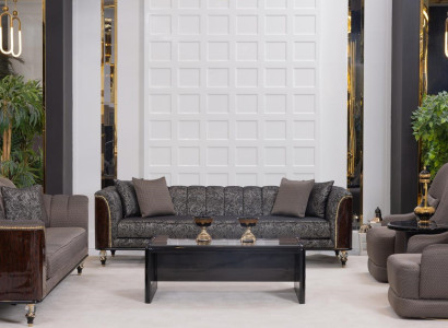 Stilvoller Grauer 4-Sitzer Wohnzimmer Polstercouch Edles Stoffsofa