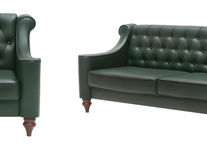 Klassisches Chesterfield Sofa-Set in Grün mit 2-Sitzer und 2x Sessel