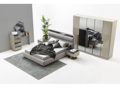 6-tlg. Set mit Bett, Nachttischen, Schminktisch, Spiegel & Kleiderschrank