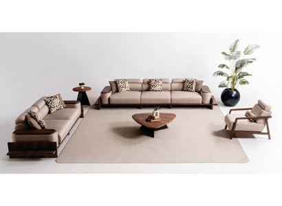 Beige Wohnzimmer Sofagarnitur Designer 4-Sitzer Stilvoller Sessel