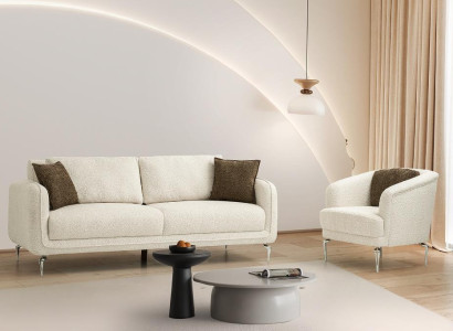 Weiße Wohnzimmer Sitzmöbel Stilvoller 3-Sitzer Loungesessel 2tlg