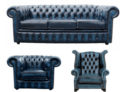 Sofagarnitur Chesterfield Polster Couch Sofa Leder Sitz Garnitur Ohrensessel 420